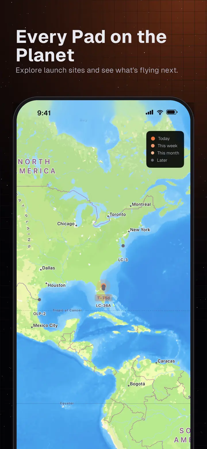Launchy map of launch sites, from Cape Canaveral and Vandenberg across the globe.